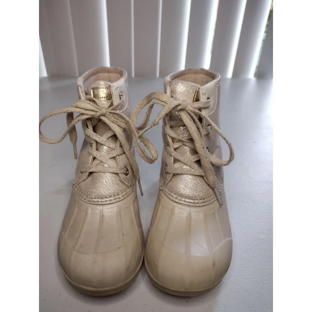 Sperry Top Sider Kids Boots Beige Glitter Waterproof Duck Boots Size 1